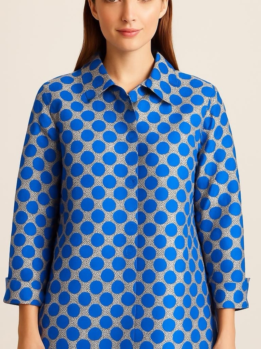 Bala Bala Polka Dot Jacket Blue Gray Vintage Size L